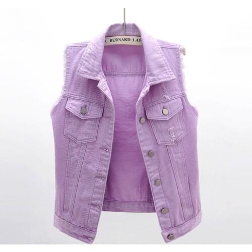 Korean Fashion 6 Color Denim Vest Women 2021 Summer Casual Slim Waistcoat Sleeveless Jacket Coat Frayed Short Jeans Vests Female