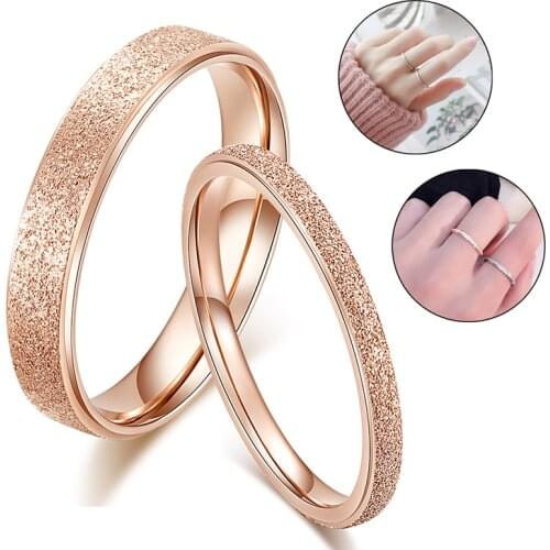 High Quality Fashion Simple Scrub Stainless Steel Women 's Rings 2 /4 mm Width Rose Gold Color Finger Gift For Girl Jewelry