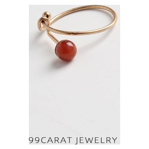 Nine nine carat European and American fashion simple red agate stone exaggerated brand ring (OO)