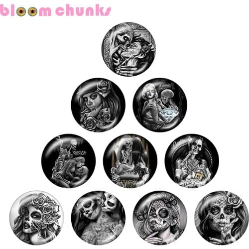 Punk skull girls Halloween 10pcs mixed 12mm/18mm/20mm/25mm Round photo glass cabochon demo flat back Making findings A5279