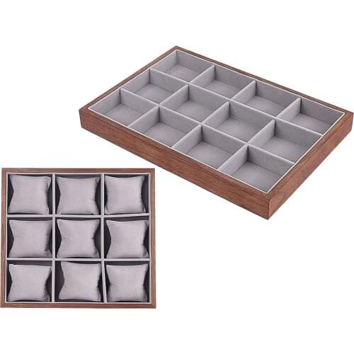 2Pcs Wooden Jewelry Ring Display Organizer Case Tray Holder Watches Storage Box