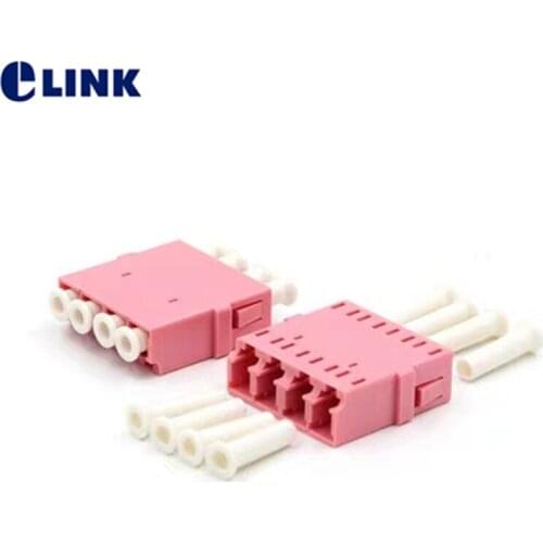 20pcs LC Quad adapter OM4 Magenta NO flange fiber optic coupler LC UPC Quadruple MM PINK ftth adapter free shipping IL