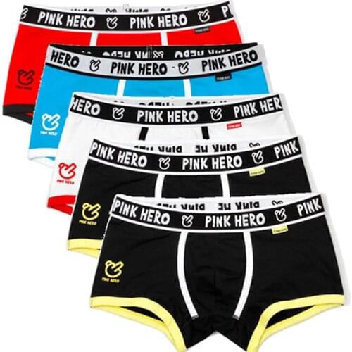 5pcs\lot Pink Heroes Classic Men Underwear Boxers High Quality Cotton Male Panties comfortable Cost-effective M/L/XL/XXL