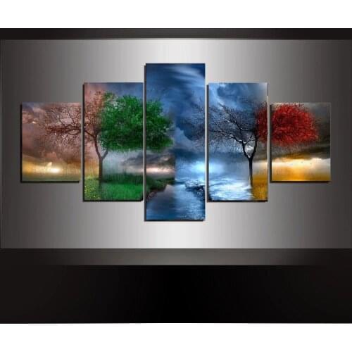 5 Piece Modern Wall Art Poster Print 4 Season Tree Painting on Canvas Poster Landscape Decor Living Room Sale Dropshipping
