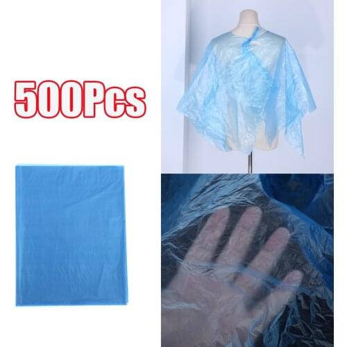 500pcs Blue Waterproof Clear Disposable Hair Cutting Capes Salon Gown Bibs
