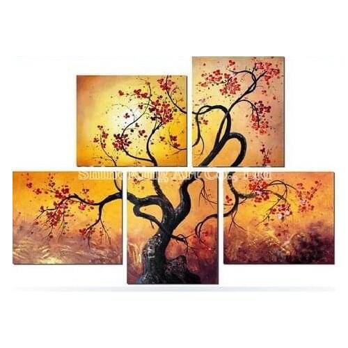 Handmade abstract 5 pieces group oil painting