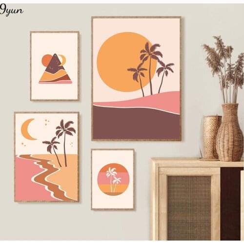 Abstract Landscape Poster Nature Sunset Sunrize Beach Palm Wall Art Prints Canvas Painting Contemporary Art Interior Decoration