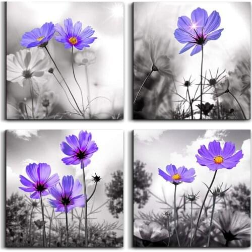 5D Diy Diamond Embroidery 4pcs Black and White purple flower Still Life diamond Painting Cross Stitch Kits Diamond mosaicZP-1998