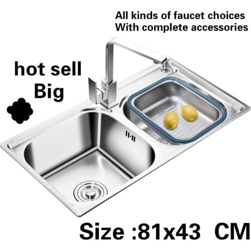 Free shipping Kitchen sink 0.8 mm big double groove food grade 304 stainless steel hot sell 810x430 MM