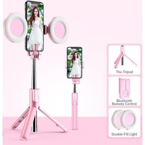 Wireless Bluetooth Selfie Stick Flash Ring Light Extendable Handheld Monopod Tripod For Phone Multifunction