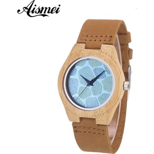 2018 New Fashion Women Wooden Watch Bamboo Creative design Genuine Leather Dress female Quartz wrist watches relogio feminino