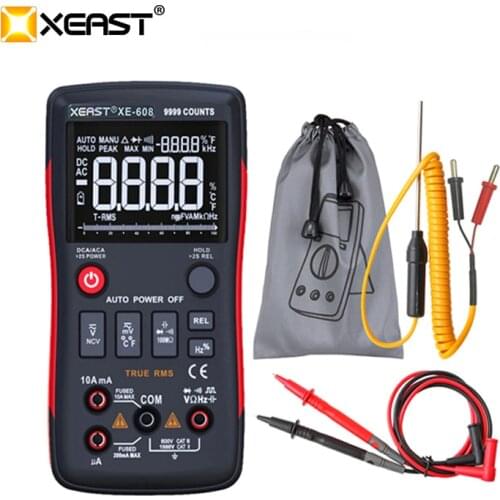 XEAST XE-608 True-RMS Digital Multimeter Button 9999 Counts With Analog Bar Graph AC/DC Voltage Ammeter Current Ohm Auto/Manual
