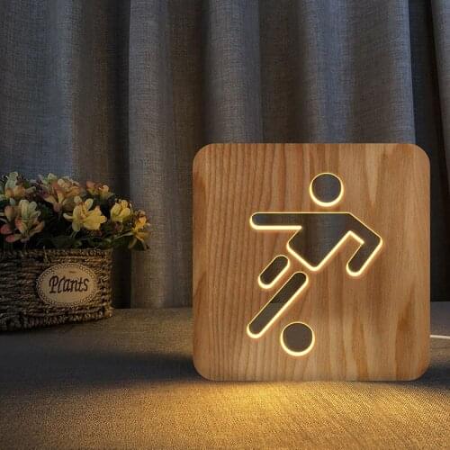 Wooden Hollow Carved Bedroom 3d Led Lamp Sports Football Creative Night Light for Boys Gift Home Bedroom Decor Lighting