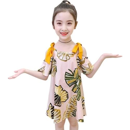Kids Beach Dresses For Girls Floral Pattern Dress Girls Bow Dress For Kids Summer Costumes For Girls