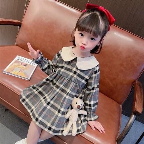 Children Plaid Dress Cute Toddler Princess Dresses Spring & Autumn Preppy Style Kids Clothes Long Sleeve Cotton Girls Dress 2021