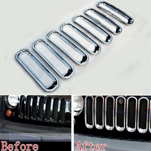 For Jeep Wrangler 2007-2014 Automobile Front Grille Insert Mesh Cover Trim Chrome Grill Car Styling Stickers Accessories