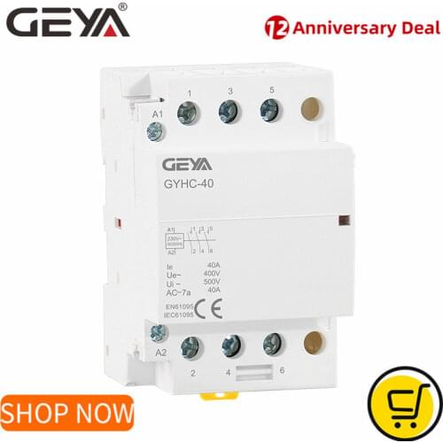 GEYA GYHC 3P 40A 63A 3NO Din Rail Household AC Contactor 220V Coil Contactor 3 Phase