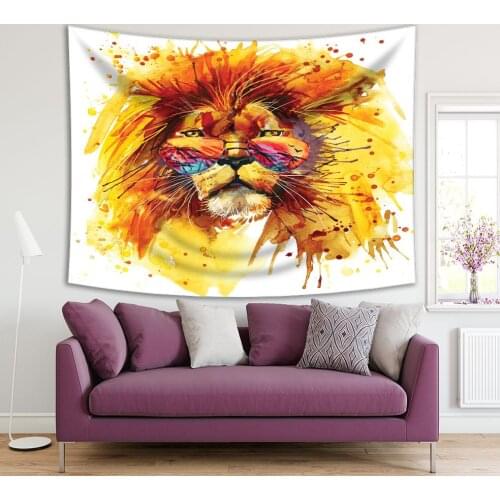 Tapestry Lion King Wearing Sunglasses Exotic Wild Nature Watercolor Illustration Yellow Brown