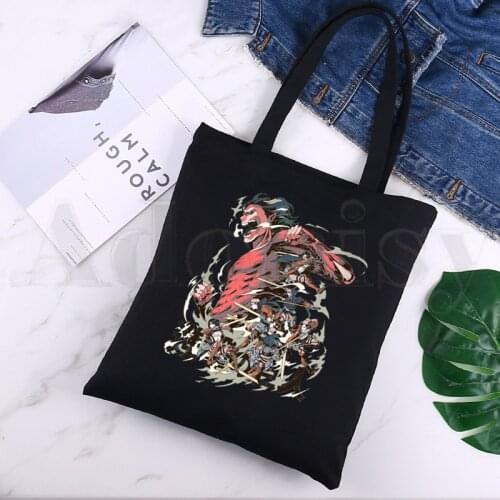 Anime Final Season Attack on Titan Titans Attack Black Canvas Print Shopping Bags Girls Fashion Life Casual Pacakge Hand Bag