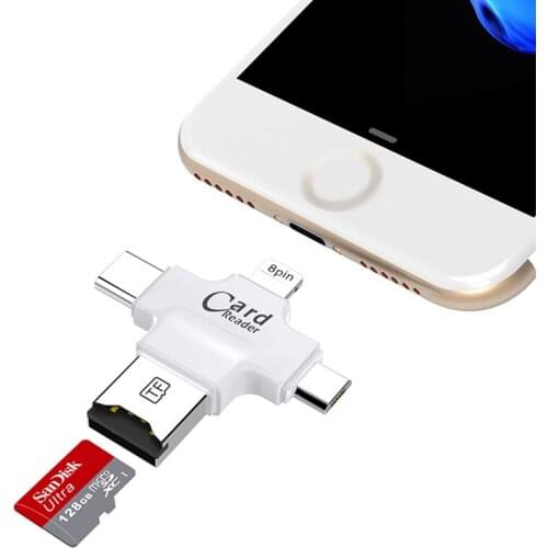 Kismo 4 in 1 OTG Memory Card Reader Micro SD TF USB Type-C OTG Card Reader Adapter for iPhone X 8 7 6 Plus S8 S9 Note 8 S6 S7