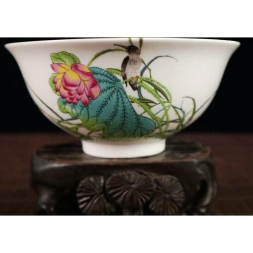 Chinese Old Porcelain Pink Flower And Bird Pattern Bowl