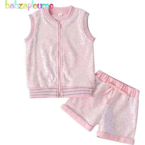 2PCS Baby Summer Clothes Set Toddler Girl Outfits Fashion Sequins Sleeveless Zipper Vest+Shorts For Children Clothing Set BC1870