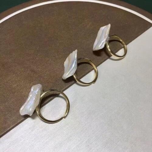 Hot sell women gold plated solid 925 sterling silver ring with single large natural white irregular reborn real pearl bead gift