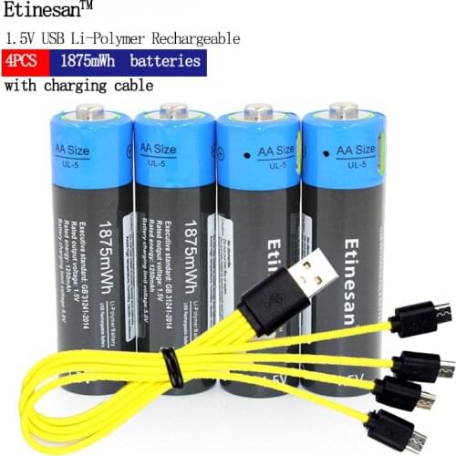New Creative Etinesan 1875mWh 1.5V AA Battery Li-polymer li-ion Rechargeable USB Batteries Fast Charging