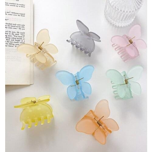 Matte Acetate Butterfly Hair Claw Banana Clip Barrettes Sweet Fairy Geometric Hair Clip Gradient Hairpin Claws Hair Accessories