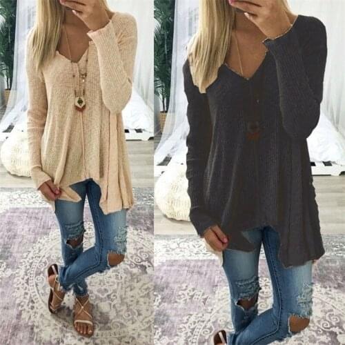 Fashion V-neck Irregular Hem Womens Sweater Jumpers Streetwear Loose Knitwear Autumn Winter Solid Female Knitted Pullovers