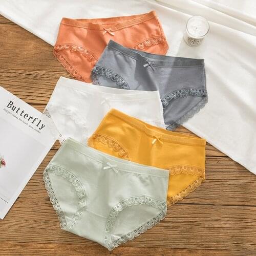 Fashion Womens lace Panties Cotton Female Underwear Sexy Solid Bow Ladies panty seamless low-Rise Girl Brief for Women Lingerie