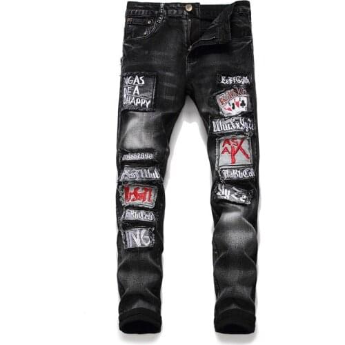 Men Casual Pantalones Skinny Biker Embroidery Elasticity Jeans Spring Autumn Male Jeans Men