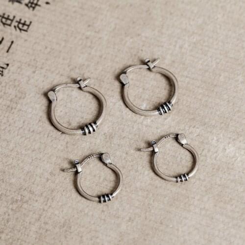 New Arrival Cool Punk Real Antique 925 Sterling Silver Round Circle Hoop Earrings Earring Ear Ring Fine Jewelry Allergy Free