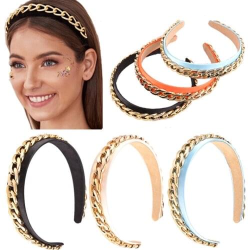 New Fashion Gold Chains Hair Bands Women Casual Hair Hoop Solid Bezel Hairbands Girls Elastic Headband Hair Accessories Gifts