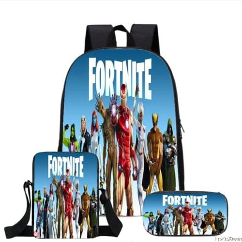 Fortnite Original Backpack Three-piece Set Surrounding Large-capacity Backpack Student School Bag Childrens Birthday Gifts