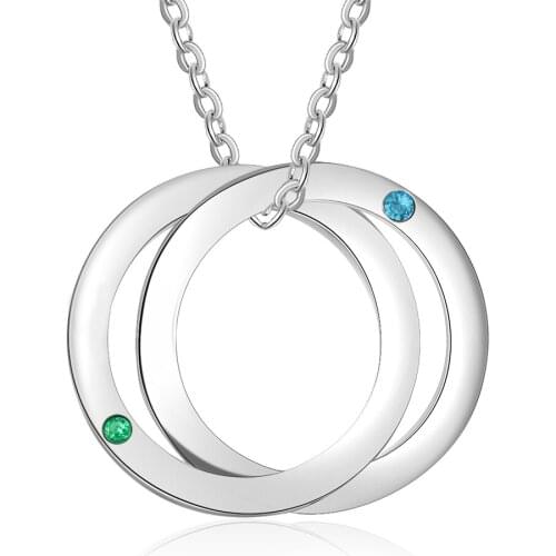 Personalized Necklace Fashion Stainless Steel Jewelry 2 Rounds Pendant Engrave Name Birthstone Simple Style Charm Gift for Women