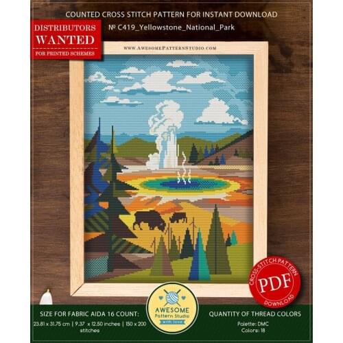 Popular Embroidery Yellowstone National Park Joann Counted Cross Stitch Kit with 100% Cotton Floss& Free Shipping for Home Decor