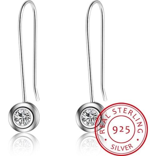 Simple Fashion 925 Sterling Silver Earrings U Shape Round Zirconia Drop Earrings For Women oorbellen brincos pendientes S-E402