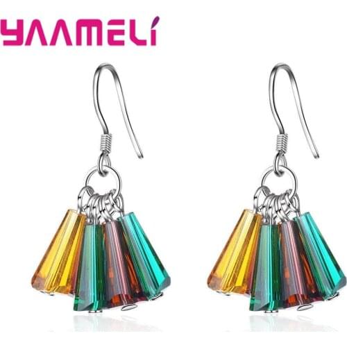 Mulit-Color Geometric Crystal 925 Sterling Silve Fish hook Earring Fashion Jewelry Mujer Best Friend Gift
