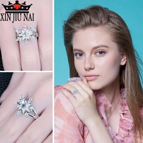 Snowflake Genuine Blue Topaz sapphire Shining zircon Ring 925 anillos Silver Jewelry Fashion Ring For Women Christmas Gift