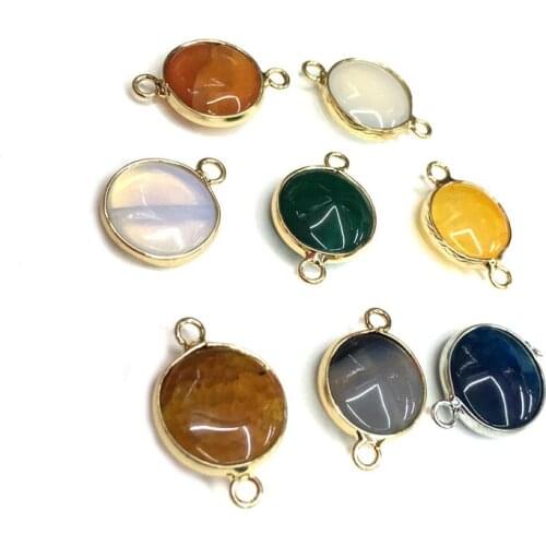 White Stones round gold-plated semi-precious stone connector used for jewelry making temperament accessories size 14mm