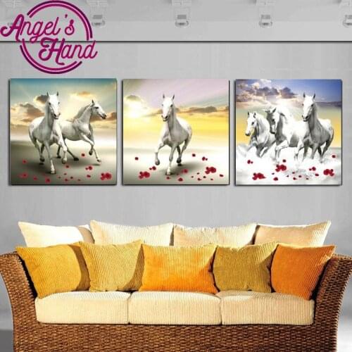 Running Horse triptych home decoration 5D diamond embroidery patchwork 3D diamonds mosaic square 5d DIY diamond painting crystal