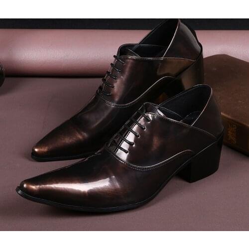 British mens shoes high heels leather brown pointed toe dress shoes lace up oxford shoes for men classic office shoe lasts