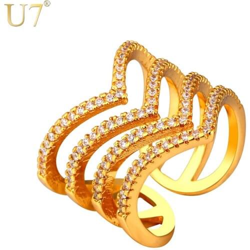 U7 Fashion Rings For Women Jewelry Gold/Silver Color Zirconia Multi Layer Crystal Cocktail Ring Adjustable R420