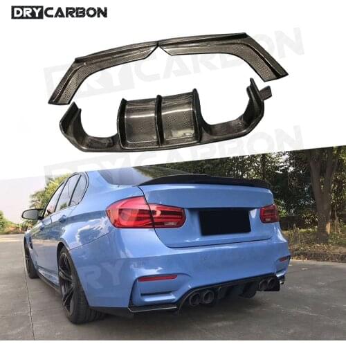 V Style Carbon Fiber Body Kit Car Rear Bumper Diffuser Lip Spoiler for BMW 3 4 Serises F80 M3 F82 F83 M4 2014-2017 Rear Splitter