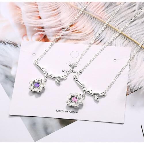 Plum Blossom Branch 925 Sterling Silver Trendy Pendant Chain Necklace For Women Girl Necklace Anniversary Fine Jewelry