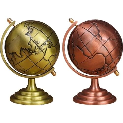 Vintage Metal Globe Iron Art Antique Retro Rotating Earth Geography World Globe Model with Base Educational School Children N0PA