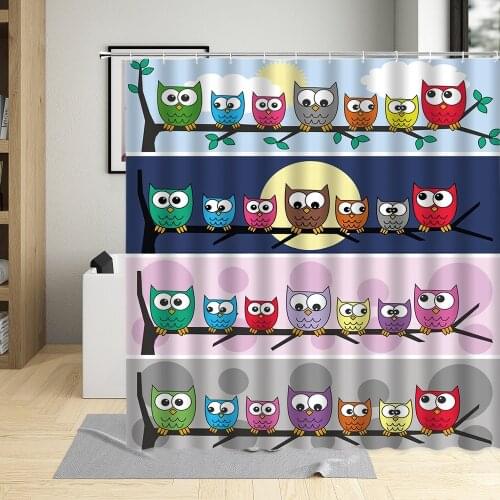Cartoons Love Owl Shower Curtain 3D Funny Abstract Bird Waterproof Polyester Fabric Bathroom Decor Hanging Curtains With 12 Hook