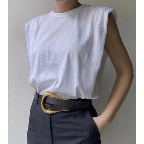 Office Lady Tank Tops Women Fashion Sleeveless Soild Tops Shirts With Shoulder Pad Summer Loose Casual Tops Elegant Clothes 2020