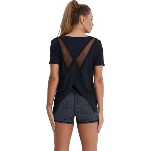 Women Running Shirts Mesh Yoga Sexy Vest Short sleeve Gym sportwear Quick Dry Breathable Workout Fitness T-shirts